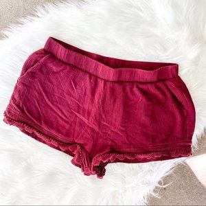 Forever 21 Burgundy Crepe Crochet Trim Shorts